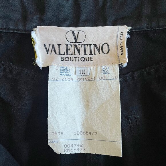 Vintage 90s VALENTINO Boutique Black Polished Cotton High-Waist Pants Made Italy - Picture 3 of 11
